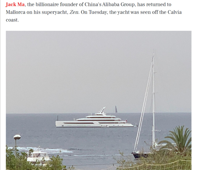 阿里巴巴创办人马云日前乘坐他的超级游艇，回到西班牙马略卡岛，在岛上打高尔夫球