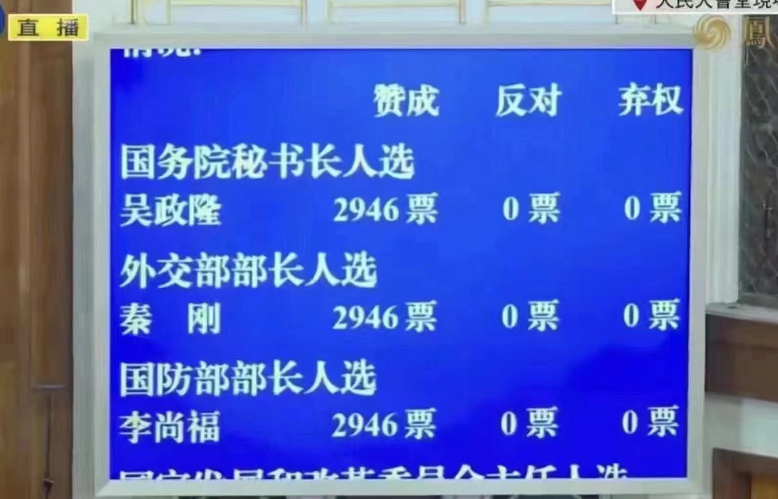 中共选举全票选举秦刚李尚福为国务委员，而习近平一句话就罢免了。宪法选举就是个屁