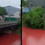 安徽惊现“血红色河流” 绵延数里望不到头